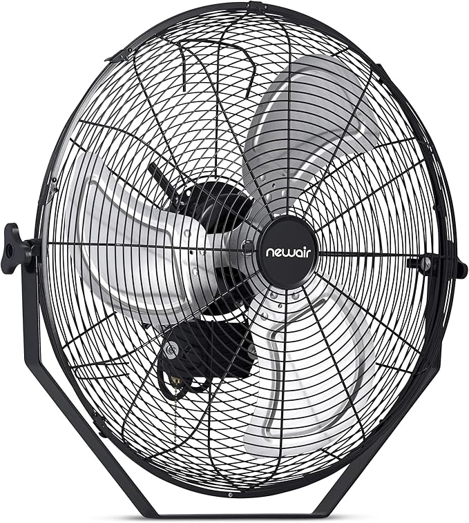 NewAir 20" High Velocity Wall Mount Fan, Heavy Duty Waterproof Outdoor Fan, Adjustable Tilt and 3 Speeds up to 4650 CFM, Pull Chain Switch | Wall Fan or Garage Fan for Indoor, Patio, Gym or Porch