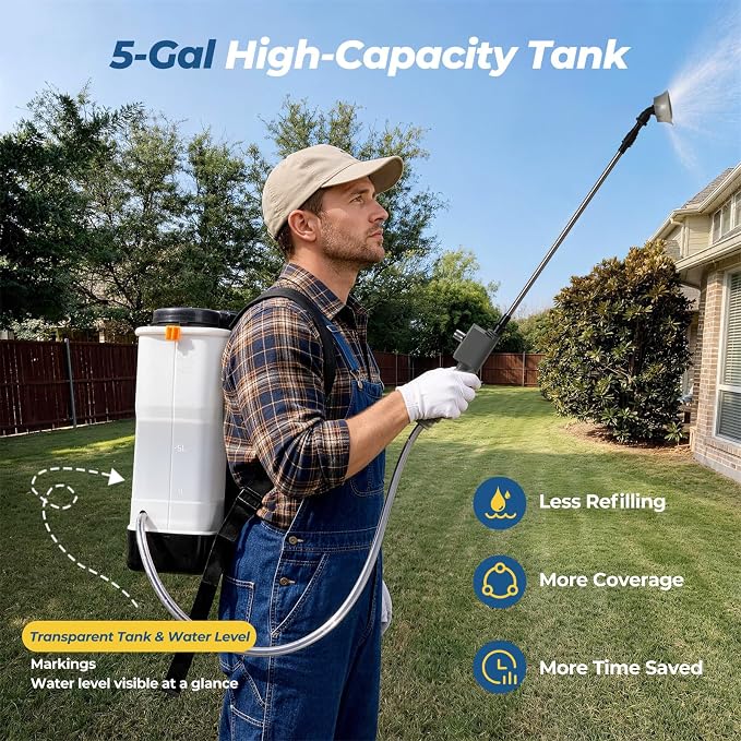 JESIMAIK Battery Powered Backpack Sprayer 4.8 Gallon, 4.0Ah Battery Electric Backpack Sprayer with Telescopic Wand & 5 Nozzles, 120 PSI Handle-Mounted Adjustable Pressure for Weed Lawn Garden
