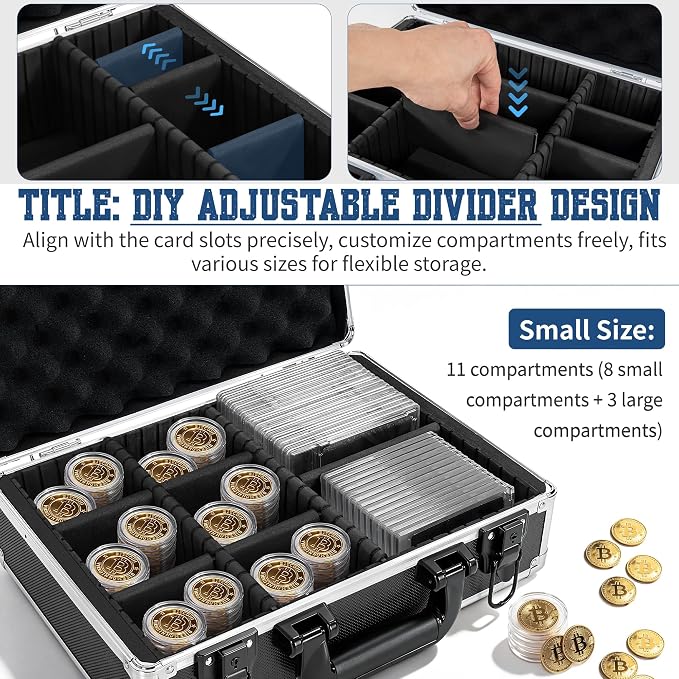 Aluminum Storage Case with Adjustable Dividers, Multi-Function Lockable Storage Carrying Case for Graded Card, Barber Tools, Makeup Tools, etc (Medium) ﻿