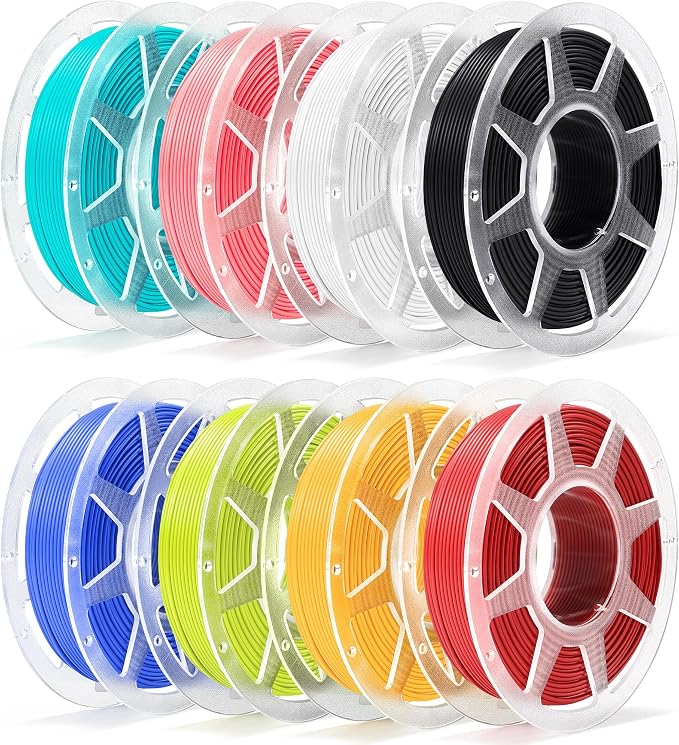 Pre-Dried PLA Basic 8x250g Bundle with Spool for Bambu Lab 3D Printers, Multicolor 1.75mm 3D Printing Filament, Black+White+Cobalt Blue+Red+Turquoise+Pink+Sunflower Yellow+Bright Green