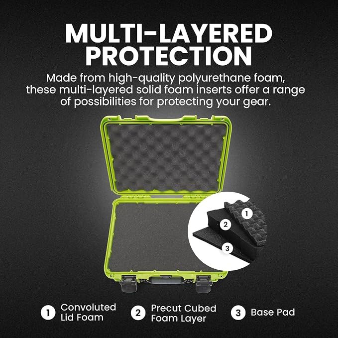 NANUK 910 Hard Case with Customizable Cubed Foam, IP67 Waterproof, Dustproof and Impact Resistant, 14.3” x 11.1” x 4.7”, Rugged Construction for Ultimate Protection, Made in Canada – Lime
