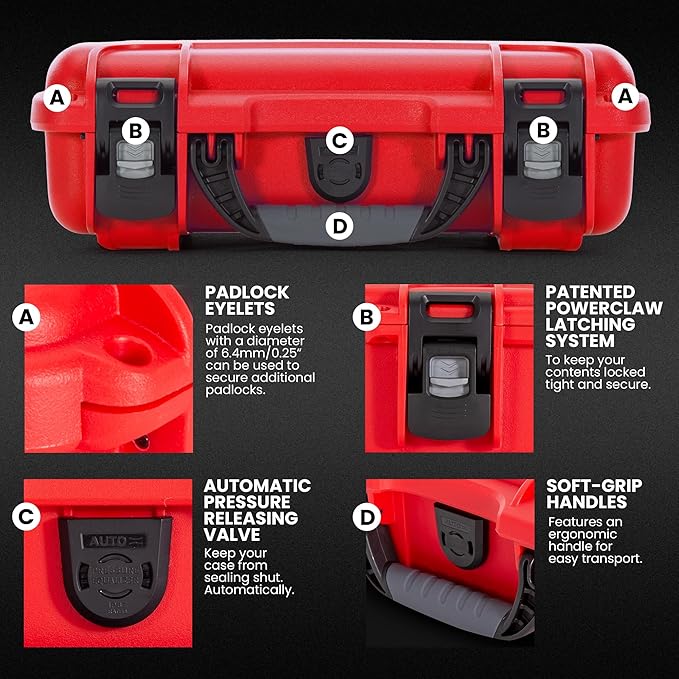 NANUK 909 Waterproof First Aid Box Empty – Durable, Medical First Aid Organizer Case, IP67-Rated, Dustproof, Impact-Resistant, and Floats (11.4" x 7.0" x 3.7") – Red | IP67 Waterproof and Dustproof, Nk-7 Resin Shell, Powerclaw Latches, Interior 11.4 X ...