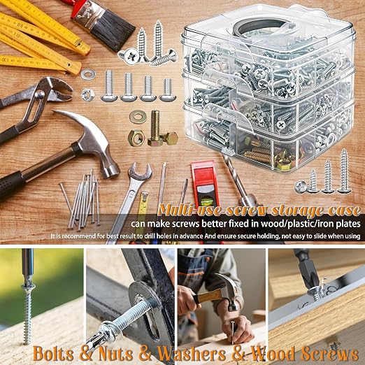 Dianrui 2013 PCS Metric & SAE Nuts & Bolts & Wood Screws Assortment Kit, Phillips Pan Head & Flat Head Screw, Grade 8.8 Metric Hex Bolt Set and Assorted Screws Nuts Bolts Washers (3 Trays)