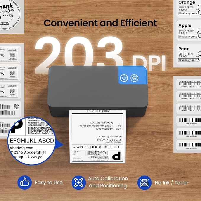 Bluetooth Thermal Shipping Label Printer, 4x6 Portable Thermal Label Printer, Compatible with iPhone, Android, Windows & Mac, Widely Used for USPS UPS Amazon Shopify Etsy (Dark Grey)