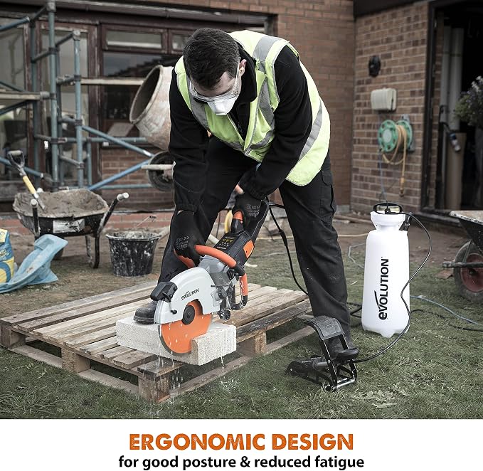 Evolution R12DCT 12 Inch Concrete Saw with Water Fed Dust Suppression (Aka Angle Grinder, Cut Off Saw, Masonry) Electric, No Gas, 4-1/2" Cut - Incl Premium Diamond Blade (Formerly R300DCT+)