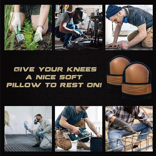 Super Soft Leather Knee Pads for Work With Extra Pair of upgraded Liners, Shorts Available, Replaceable Inner Cushion Knee Pads for Construction, Garden, Clean, Floor and Garage – Beige