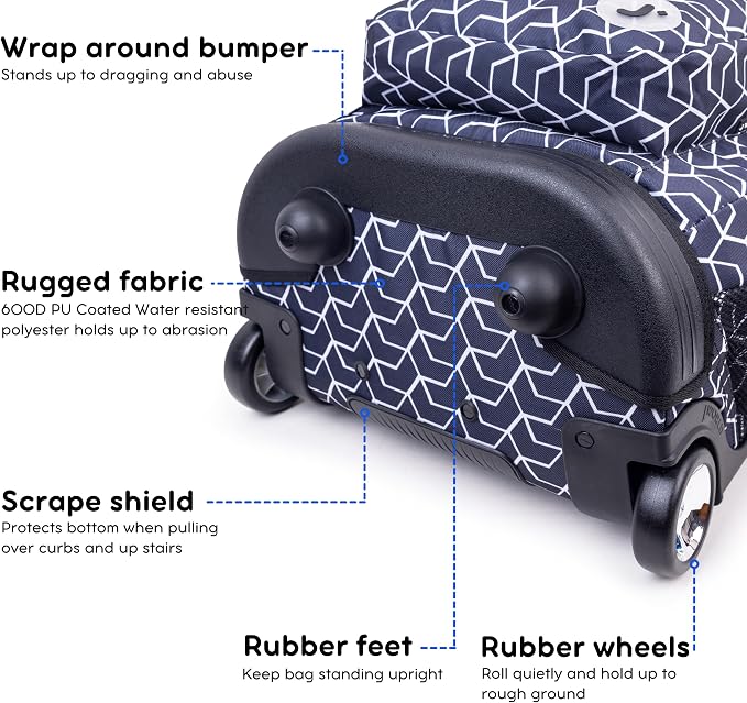 J World Sundance Laptop Rolling Backpack for Girls Boys. Roller Bookbag with Wheels, 20 Inch, Line