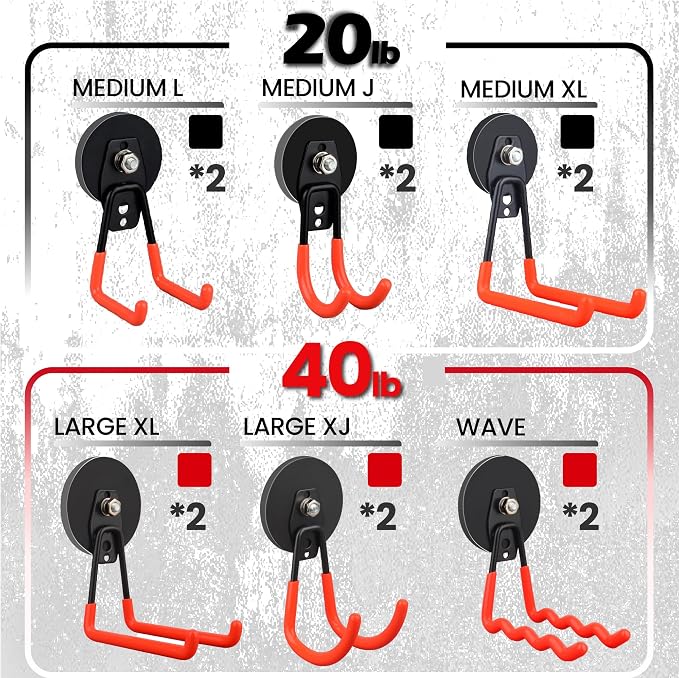 ULIBERMAGNET Heavy Duty Magnetic Garage Hooks,12 Pack Strong Large Magnet Hooks for Power Drill,Garden Tools,Hose,Pegboard,Garage, Workshop,Magnetic Storage Hooks for Indoor Outdoor Hanging(Orange)