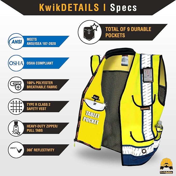 KwikSafety GODFATHER Safety Vest Class 2 & Class 3 ANSI OSHA Hi Vis Vest