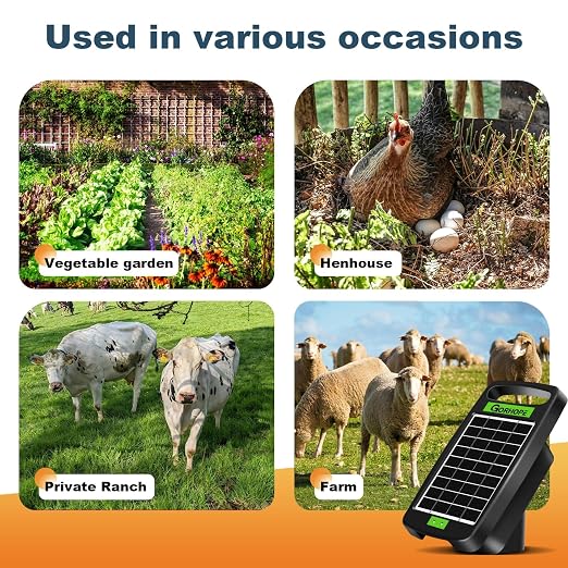 10 Miles Solar Powered Electric Fence Charger,Output 0.18J Electric Fence Charger,24-Hour Uninterrupted Protection Solar Fence Charger,Solar Fence Energizerr That can Work for 14 Days Without Sunlight