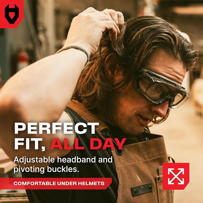 NoCry Clear Safety Goggles Over Glasses — for Men & Women With Gasket, UV380, Anti Fog Panoramic Vented Lenses — ANSI Z87.1 Eye Protection For Construction, Dust And Lab Goggles Adult