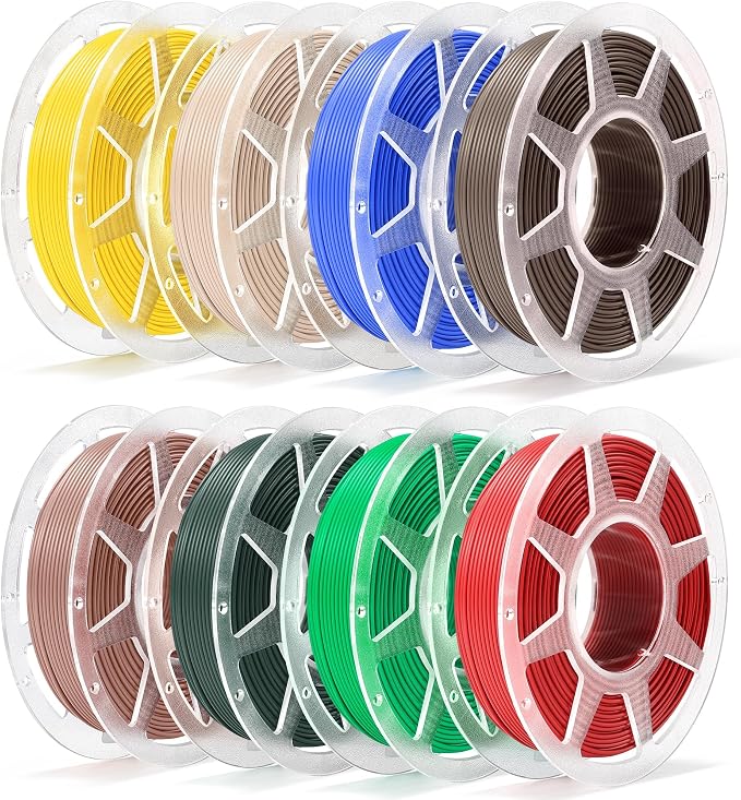 Pre-Dried PLA Basic 8x250g Bundle with Spool for Bambu Lab 3D Printers, Multicolor 1.75mm 3D Printing Filament, Red+Green+Cobalt Blue+Yellow+Beige+Cocoa Brown+Brown+Forest Green