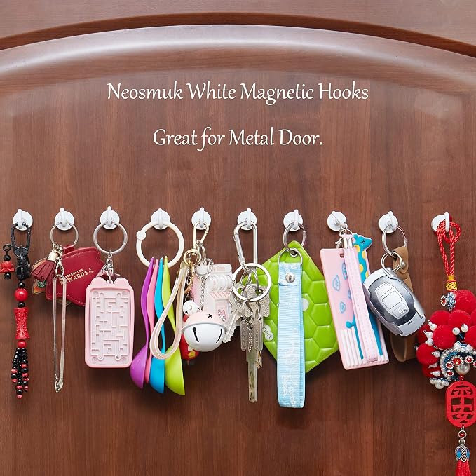 Neosmuk Magnetic Hooks, Cruise Ship Essentials, 32lb+ Heavy Duty Magnetic Hooks for Cruise Cabins, Refrigerator, Grill, Hanging, and Travel | Extra Strong Must-Haves Magnet Hook,White