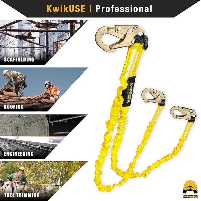 KwikSafety - Charlotte, NC - Double Leg Rattler [2 Pack] Y-Leg Tubular 6’ Safety Lanyard Internal Shock Absorber OSHA ANSI Fall Arrest Protection Equipment Construction PPE Roofing Gear