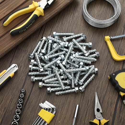 Tandefio 100 Pack 5/16" x 2" Galvanized Concrete Screws Large Diameter Anchors Concrete Screw Anchor Bolts Masonry Screw for Anchoring to Masonry Brick or Block