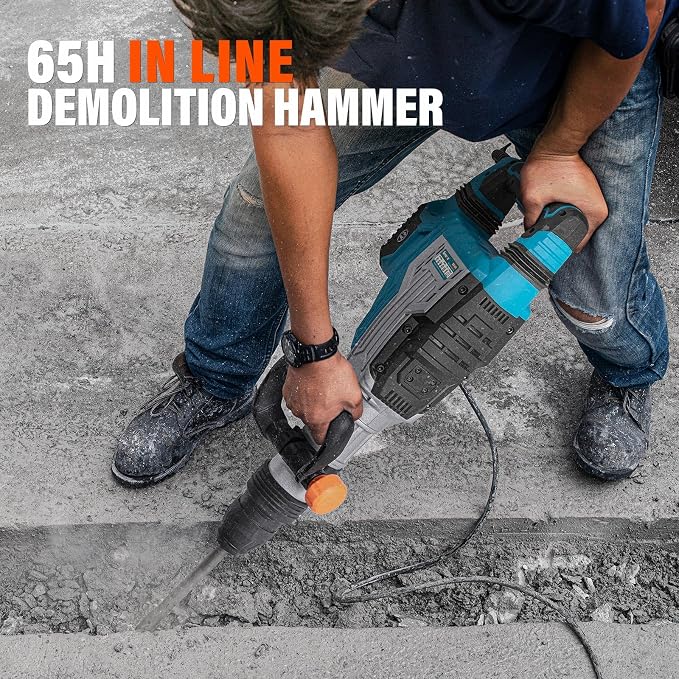 Berserker 1700W 25-Pound SDS-Max Demolition Jack Hammer 65H,14-Amp Corded | Inline Medium/Heavy duty Electric Concrete/Pavement Breaker with Variable Speed,Vibration Control,Carrying Case & 2 Chisels