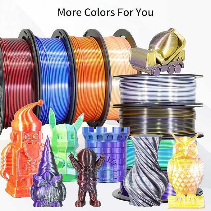 BBLIFE 8 Spools Dual Color Silk PLA 3D Printer Filament Bundle, Silk Purple Gold White Red/Black, Purple/Blue, Red/Gold, Green/Blue, Yellow/Pink, 1.75mm Bicolor Silk PLA 250gX8