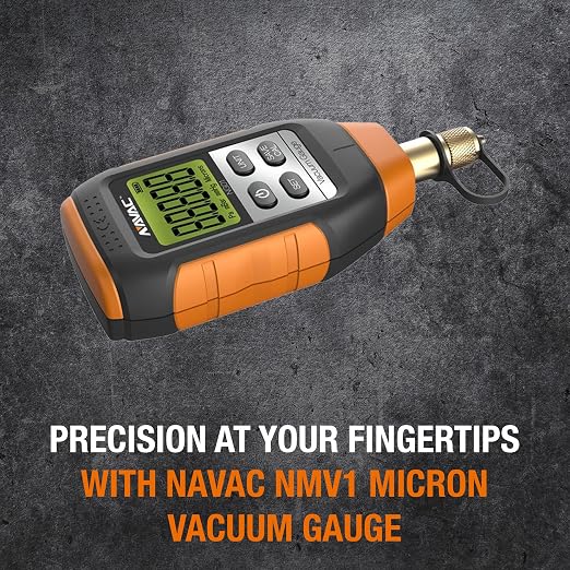 NAVAC NMV1 Micron Vacuum Gauge - HVAC Digital Vacuum Gauge with Level Alarm and Leakage Warnings - Large Backlit Display