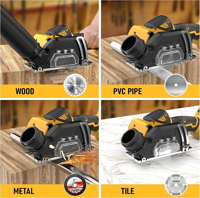 Cordless Cut Off Tool Compatible With DeWalt 20V MAX Battery(NO Battery) 3" Brushless Mini Circular Saw with Blades,19000RPM,Removable Dust Cover for Metal/Wood/Tile/Plastic | 3" Brushless Mini Cordless Cut Off Tool with Blades,19000RPM,Removable Dust ...