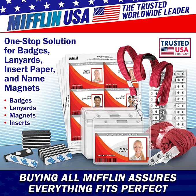 MIFFLIN-USA Flat Breakaway Safety Lanyard for ID Badges (Red, 36 Inch, 100 Pack), Soft Woven Neck Line
