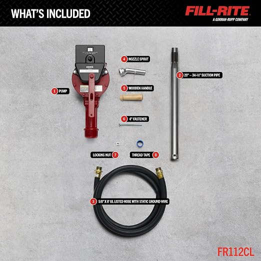 Fill-Rite FR112CL Fuel Transfer Rotary Hand Pump w/Liter Counter, Discharge Hose, Nozzle Spout, & Suction Pipe