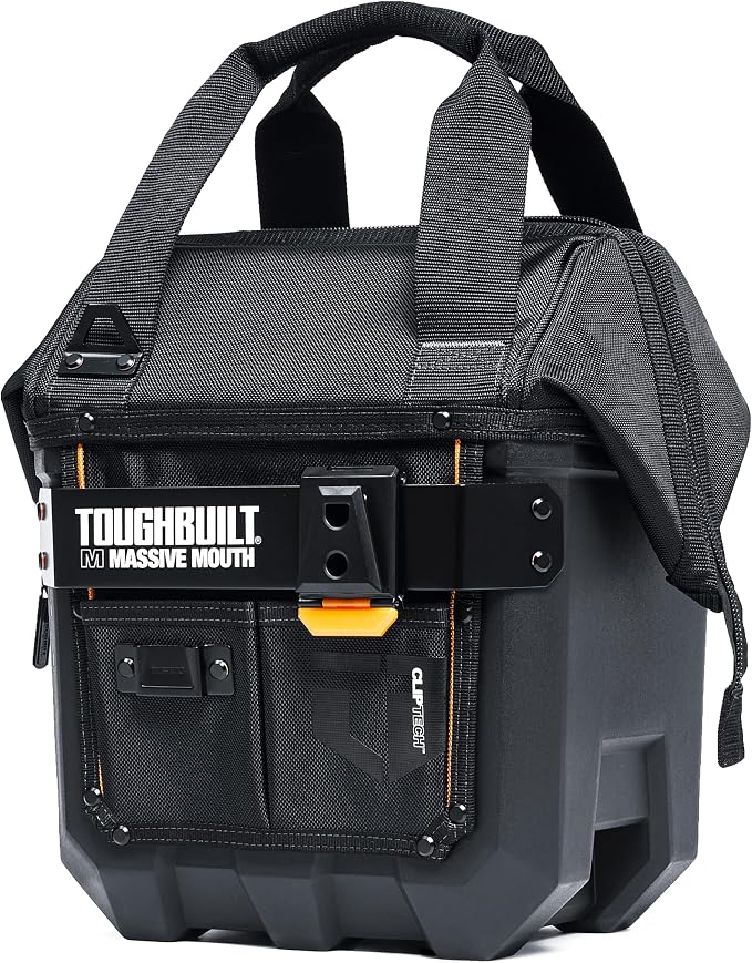 ToughBuilt ClipTech Series – Massive Mouth 12" Tool Bag, Wide-Opening Hard Body Design with 25 Pockets, Waterproof Base & Shoulder Strap (TBL-CT-62-12)