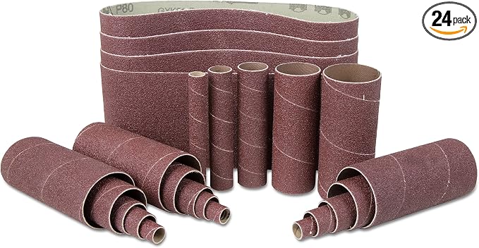 WEN 6524SP80 80-Grit Combination Belt and Sleeve Sandpaper Set, 24-Pack
