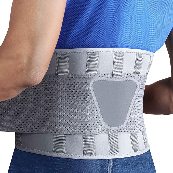 FEATOL Back Brace for Lower Back Pain, Breathable Back Support Belt for Women & Men with Lumbar Pad, Lumbar Support Belt for Heavy Lifting & Work, Gray, L/XL (Circumference:30-38.6")