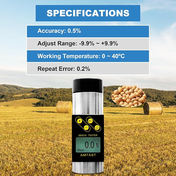 Grain Moisture Meter High Precision Grain Moisture Tester with Temperature Portable Seed Moisture Meter for 18 Grains including Wheat, Soybean, Coffee and More