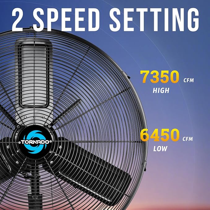 Tornado 24 Inch High-Velocity Oscillating Wall Mount Fan – IPX4 Water-Resistant, Industrial-Grade TEAO Motor, 2-Speed, 7350 CFM, cETL Certified for Outdoor Use