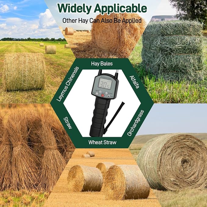 TK100H Hay Moisture Tester, Portable Accurate Hay Moisture Meter, Hay Moisture Tester Probe with Backlit Large Screen, Hay Tester Probe for Froage, Alfalfa Orchard Grass, Bales