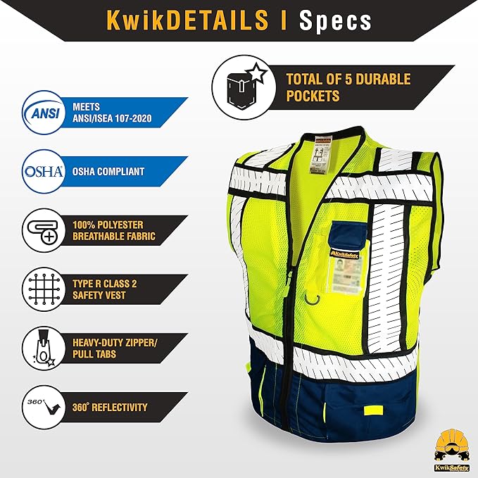 KwikSafety - SHERIFF & SPECIALIST Safety Vest [Multi-Use Pockets] Class 2 & Class 3 Hi Vis ANSI OSHA Safety Vest for Men