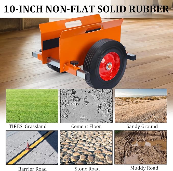 Heavy Duty Panel Dolly Orange 1100LBS Capacity Door Dolly with 10" Solid Wheels, Adjustable Drywall Mover Panel Drywall Cart Material Handling All Terrain Slab Cart