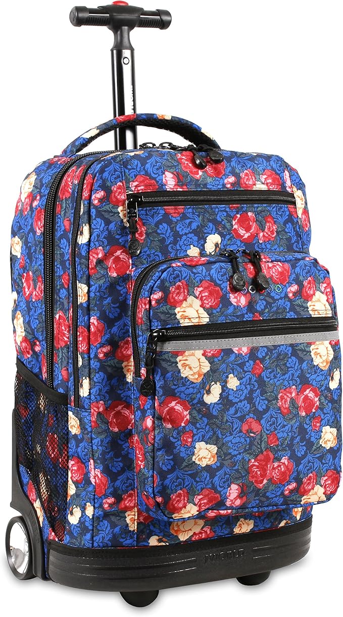 J World Sundance Laptop Rolling Backpack for Girls Boys. Roller Bookbag with Wheels, 20 Inch, Vintage Rose