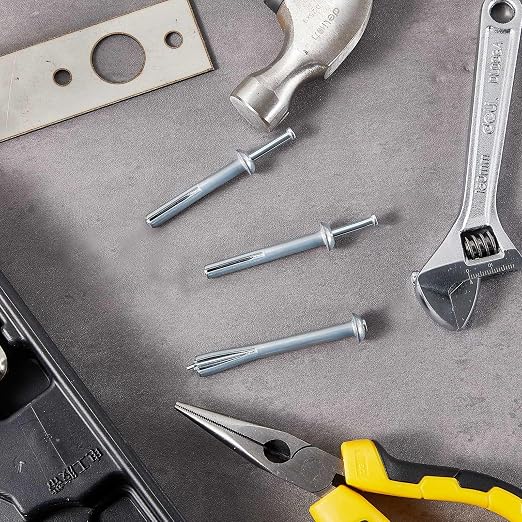 Dunzy 4 Pcs 1/4" x 3" Drive Nail in Anchor Drive Expansion Cement Hammering Anchors Pin Rustproof Zinc Plated Concrete Nails Heavy Duty for Brick Drywall Metal Wood, Hammer Fasteners Kit