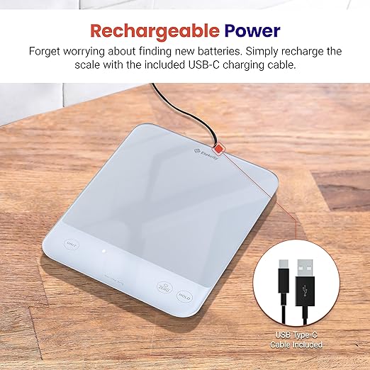Etekcity Food Kitchen Scale, 22lb Digital Weight Scale Grams and Ounces Rechargeable Waterproof Tool for Weight Loss, Cooking, Baking, Meat, Bread, Large 0.05oz/1g Accuracy | 22 Lb/10 Kg Capacity, 0.05oz/1g Precision, IPX6 Splash-Resistant, USB-C Recha...