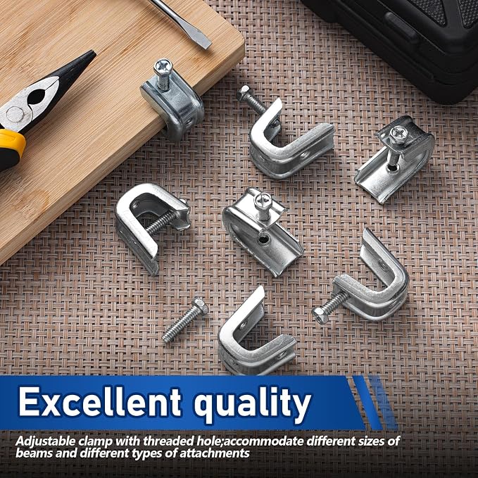 Hicarer 200 Pcs 1/4" x 20 Beam Clamp Heavy Duty Steel, Zinc Plated C-clamp Fastener for I-beams and Strut Channels, Secure Conduit & Pipe Hanging Support