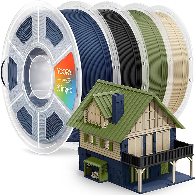 YOOPAI PLA+ Matte Filament 1.75mm, 4KG (8.8lbs) 3D Printer Filament, Dimensional Accuracy +/- 0.02 mm, Navy Blue+Charcoal Black+Dark Green+Desert Tan