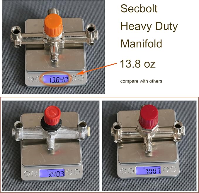 Secbolt Pressure Switch Manifold Regulator Gauges Air Compressor Pressure Switch Control Valve 90-120PSI (Horizontal Switch)