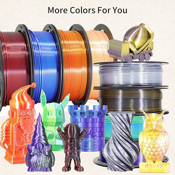 8 Spools Dual Color Silk PLA 3D Printer Filament Bundle, Silk White/Black, Red/Black, GoldBlack, PurpleBlack, Purple/Blue, Red/Gold, Green/Blue, Yellow/Pink, 1.75mm Bicolor Silk PLA 250gX8