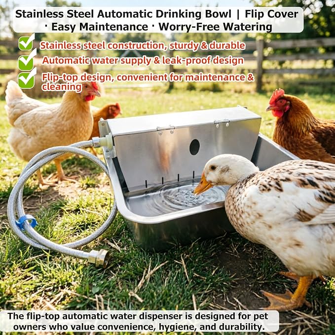 Automatic Dog Water Dispenser Outdoor Self Filling Water Bowl,Flip Cover & Wall-Mounted Design,Suitable for Cats,Dogs,Chickens Ducks Other Poultry,Suitable for Indoor & Outdoor Use