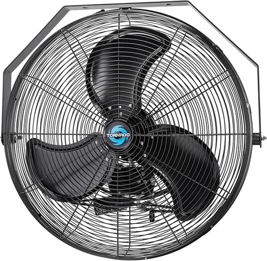 Tornado 24 Inch Outdoor Wall Mount Fan, 3-Speed High Velocity Metal Wall Fan – IPX4 Water-Resistant, 7700 CFM, UL Safety Listed, Ideal for Commercial, Industrial and Residential, Black