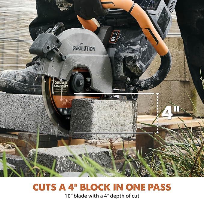 Evolution R10DCT-Li Cordless 10" Concrete Saw | Includes 2x 5Ah Batteries, Dual-Port Charger & EVOMAX Diamond Blade | 4" Cut Depth | Auto Water Dust Suppression | 40V Brushless | Heavy-Duty Cutting