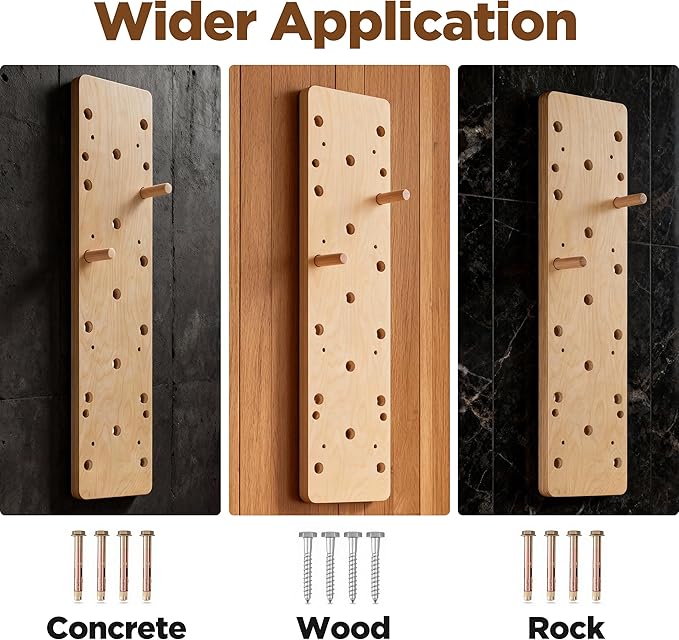 Extra-Thick Birch Climbing Peg Board for Wall Mounting, Heavy-Duty Wooden Climbing Board with Beech Grips & Rock Climbing Hold Inserts for Indoor Home Gym