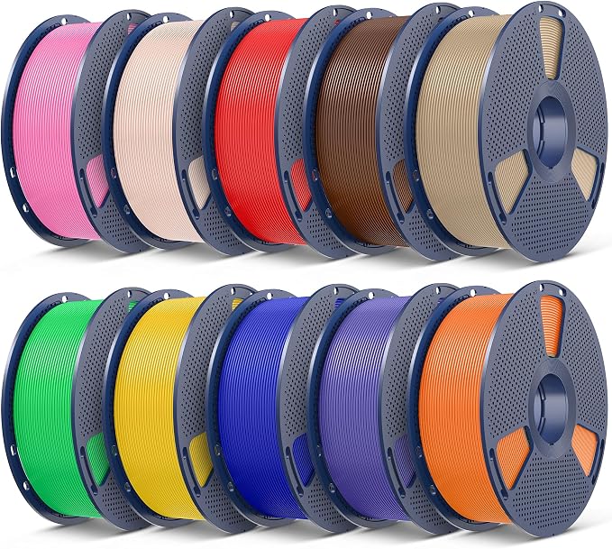 SUNLU 3D Printer Filament Bundle, PLA Plus Filament 10KG 1.75mm, Neatly Wound Filament,10 Colors, 1KG Spool, Coffee Brown+Red+Klein Blue+Green+Vivid Yellow+Sunny Orange+Lavender Purple+Pink+Beige+Oak