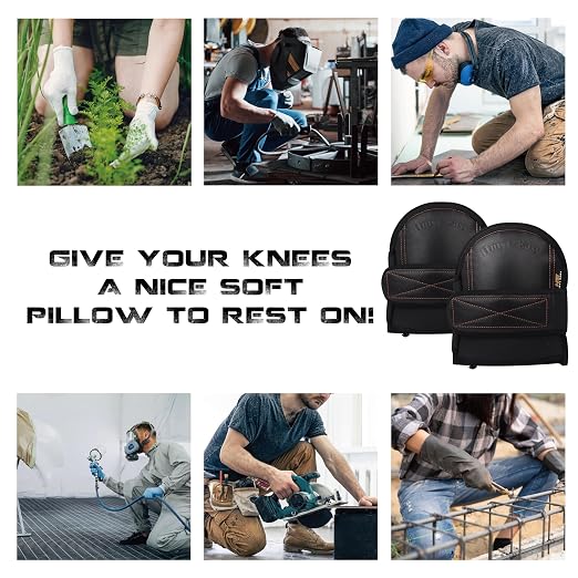 Super Soft Knee Pads for Work, Upgraded Replaceable Inner Cushion, Leather Knee Pads for Construction, Flooring, Gardening, Cleaning,Adjustable & Shorts Friendly,rodilleras para trabajo,Black