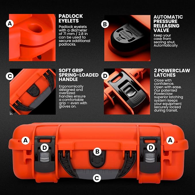 NANUK 910 Hard Case with Customizable Cubed Foam, IP67 Waterproof, Dustproof and Impact Resistant, 14.3” x 11.1” x 4.7”, Rugged Construction for Ultimate Protection, Made in Canada - Orange