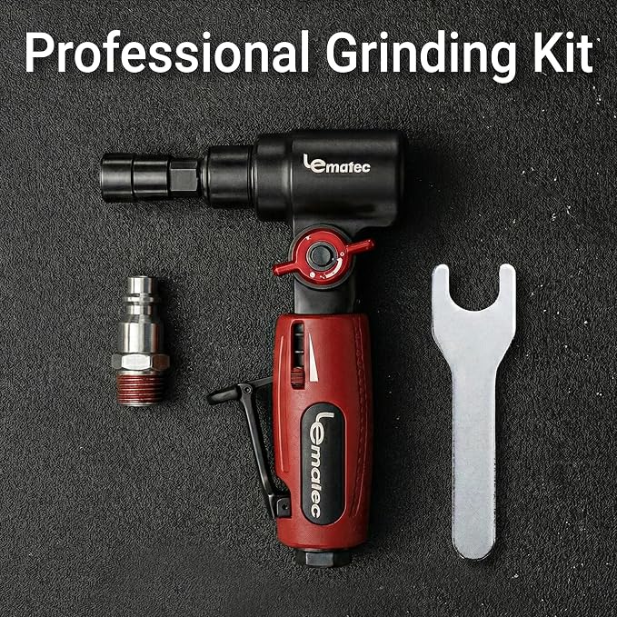 LE LEMATEC Pneumatic Die Grinder, Adjustable 90 Degree Air Angle Tool | 20000 RPM, swivel head, 1/4 collet, metal grinding, porting, weld prep, quiet