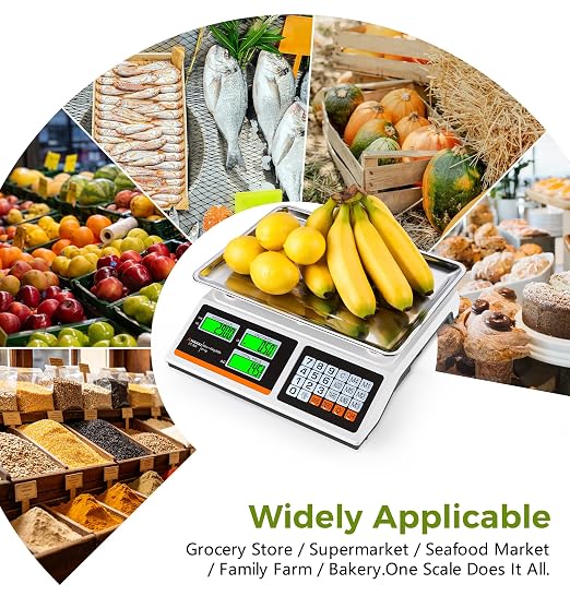 Atogou 1g Resolution Price Computing Scale with Dual-Sided Display, 88lb Commercial Food Kitchen Scale with Preset Price Keys, Plug-in or rechargeable,for Produce, Farmers Markets, Meat(Not for Trade)