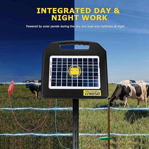 Solar Electric Fence Charger - 0.65 Joules 35 Mile Range Portable Solar Powered Electric Fence Charger, Integrated Machine for Livestock and Garden Protection